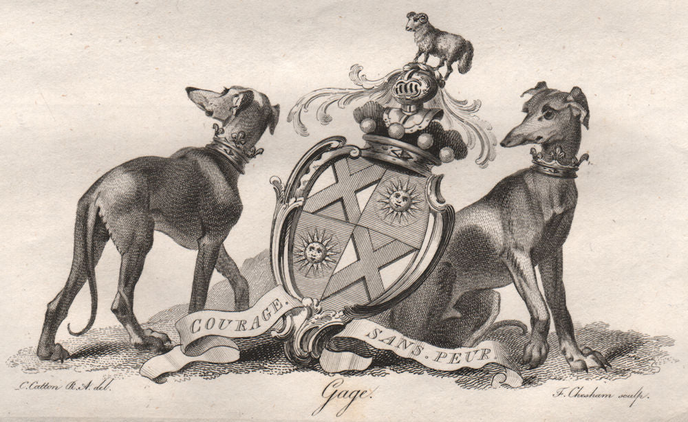 GAGE. Coat of Arms. Heraldry 1790 old antique vintage print picture